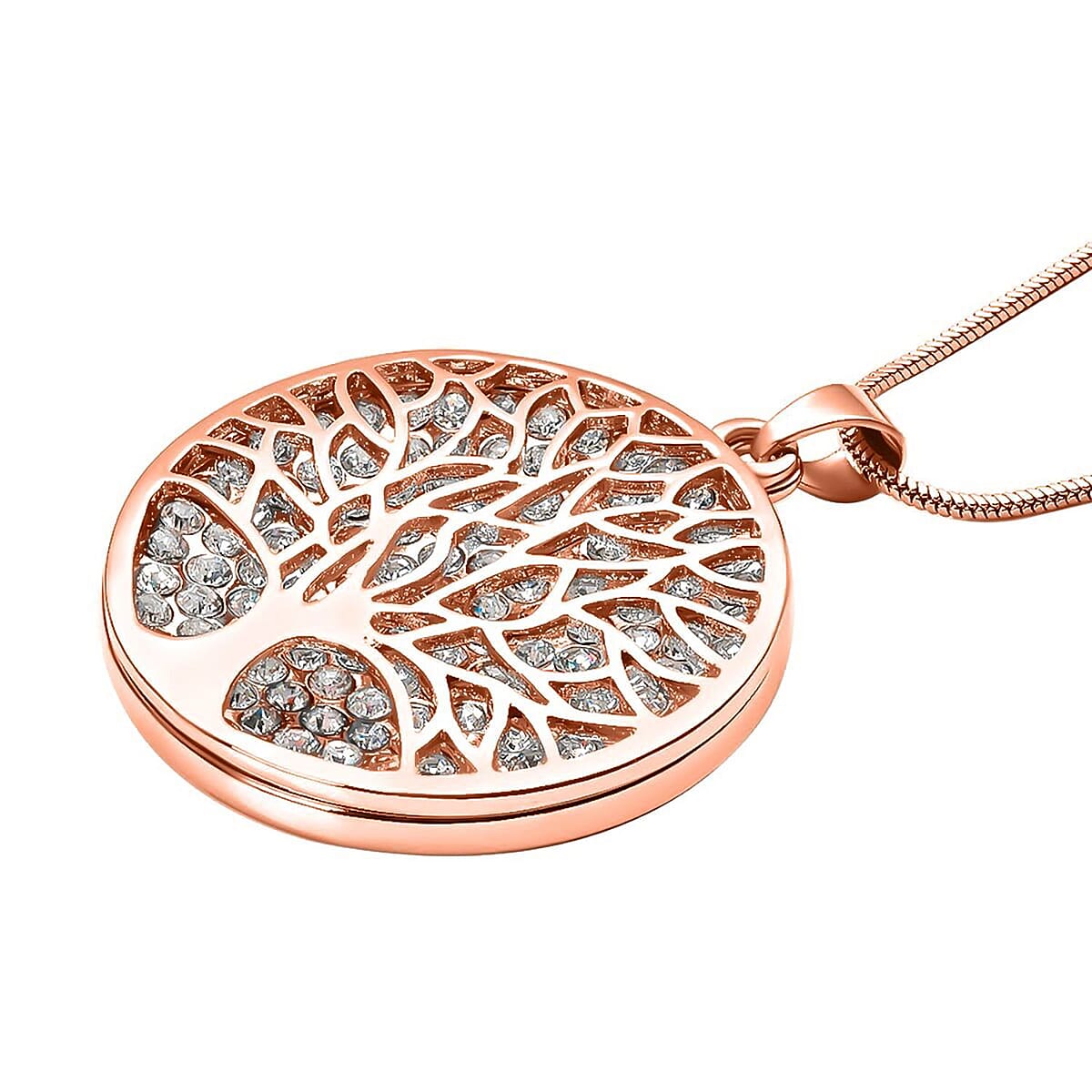 Austrian Crystal Tree of Life Pendant Necklace 29 Inches in Rosetone image number 2