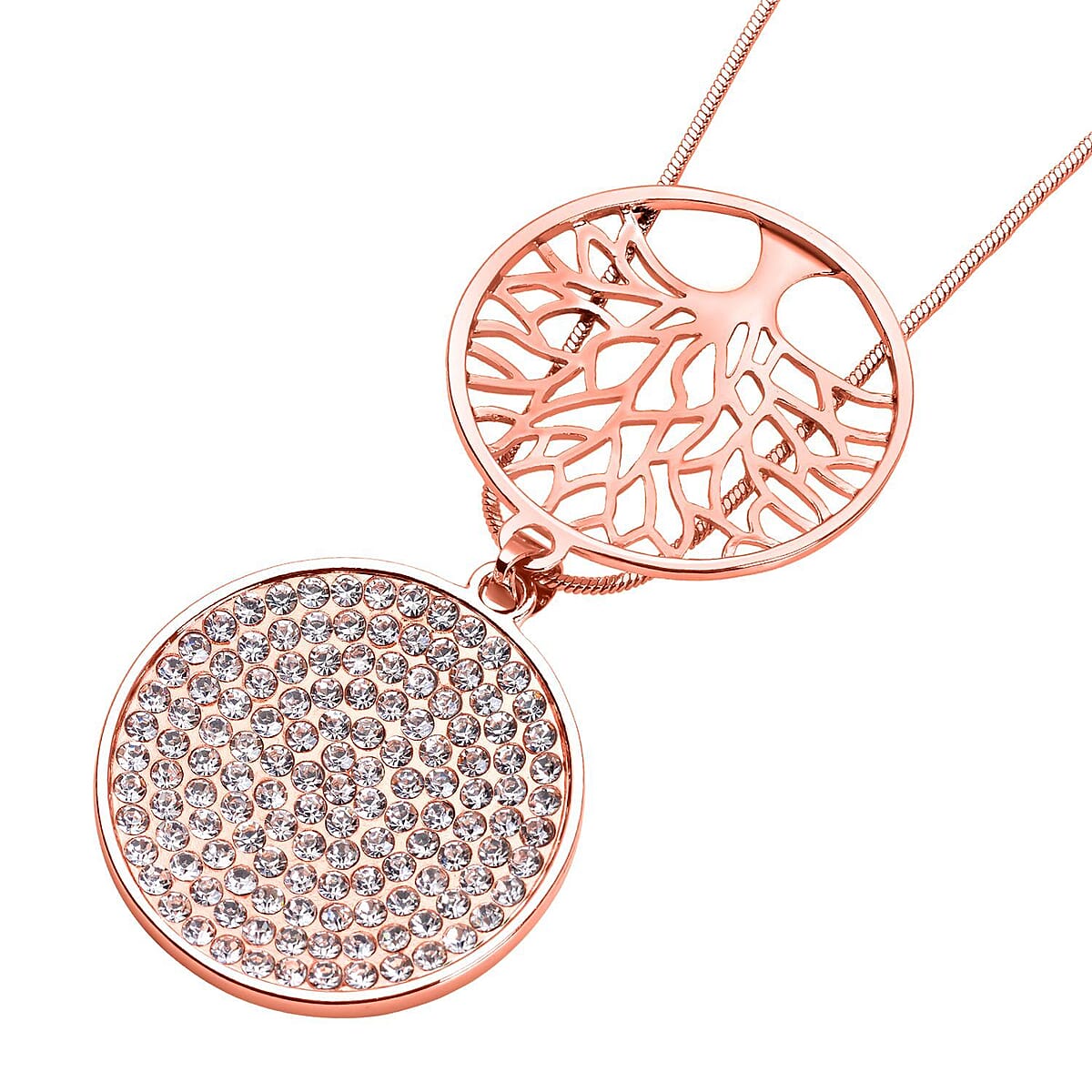 Austrian Crystal Tree of Life Pendant Necklace 29 Inches in Rosetone image number 4