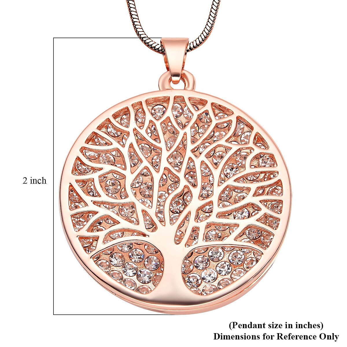 Austrian Crystal Tree of Life Pendant Necklace 29 Inches in Rosetone image number 6