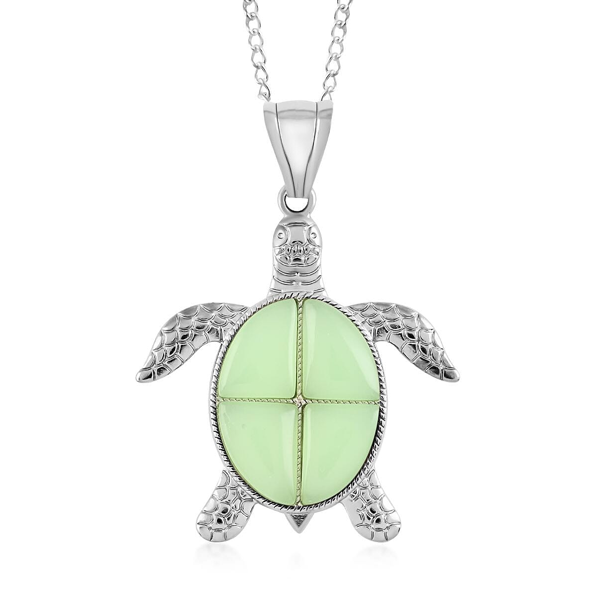 Green Aventurine Turtle Pendant Necklace 18 Inches in Silvertone 10.35 ctw image number 0