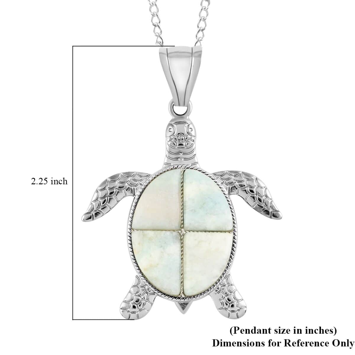 Blue Quartz Turtle Pendant Necklace 18 Inches in Silvertone 10.35 ctw image number 5
