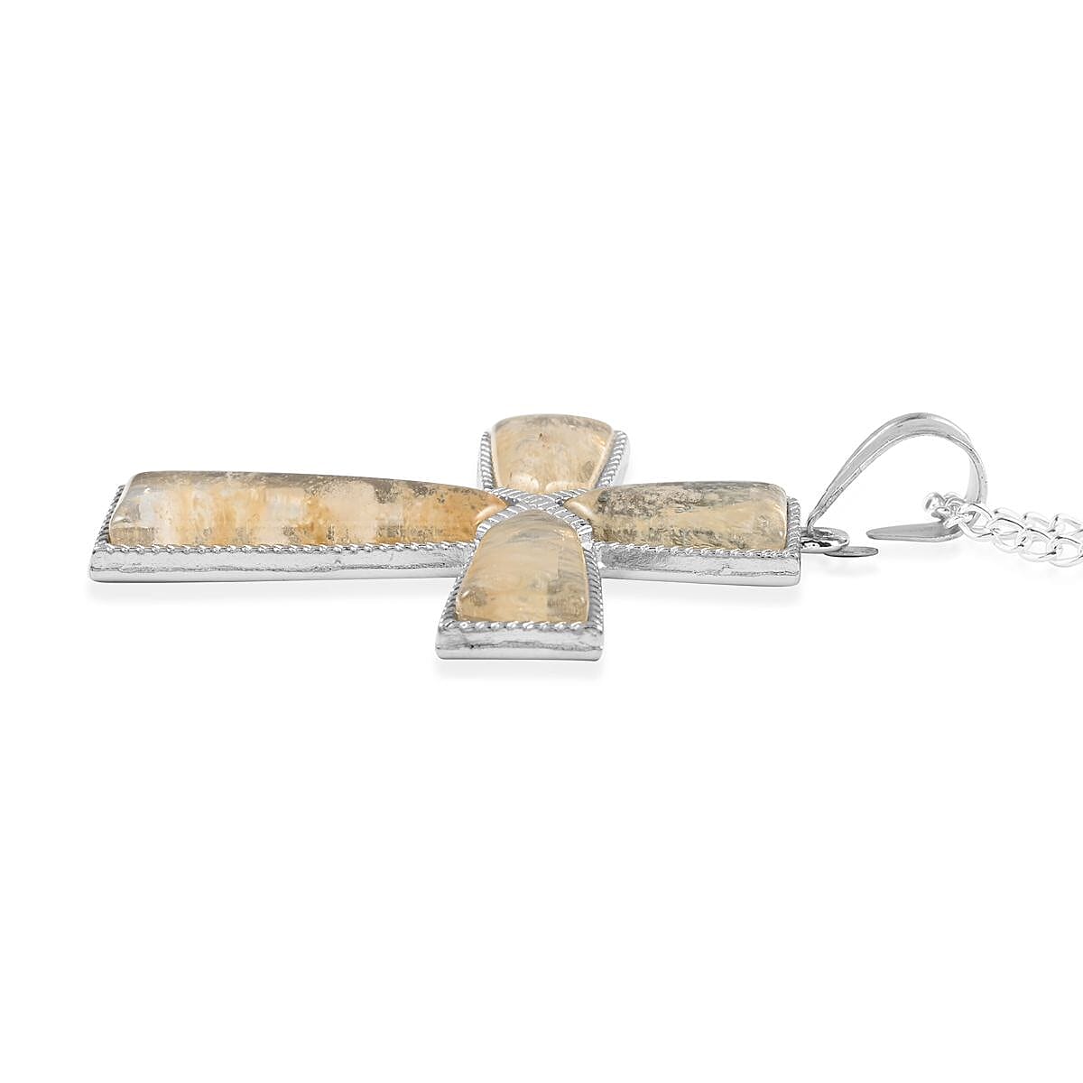 Rutile Quartz Cross Pendant Necklace 18 Inches in Silvertone 12.25 ctw image number 3
