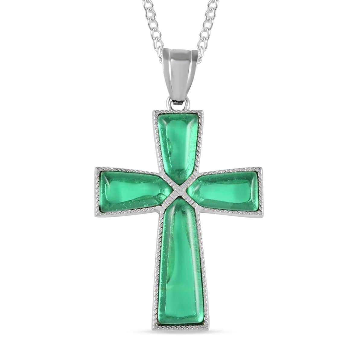Emerald Quartz Cross Pendant Necklace 18 Inches in Silvertone 12.25 ctw image number 0