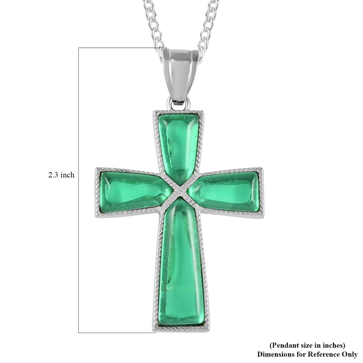 Emerald Quartz Cross Pendant Necklace 18 Inches in Silvertone 12.25 ctw image number 5