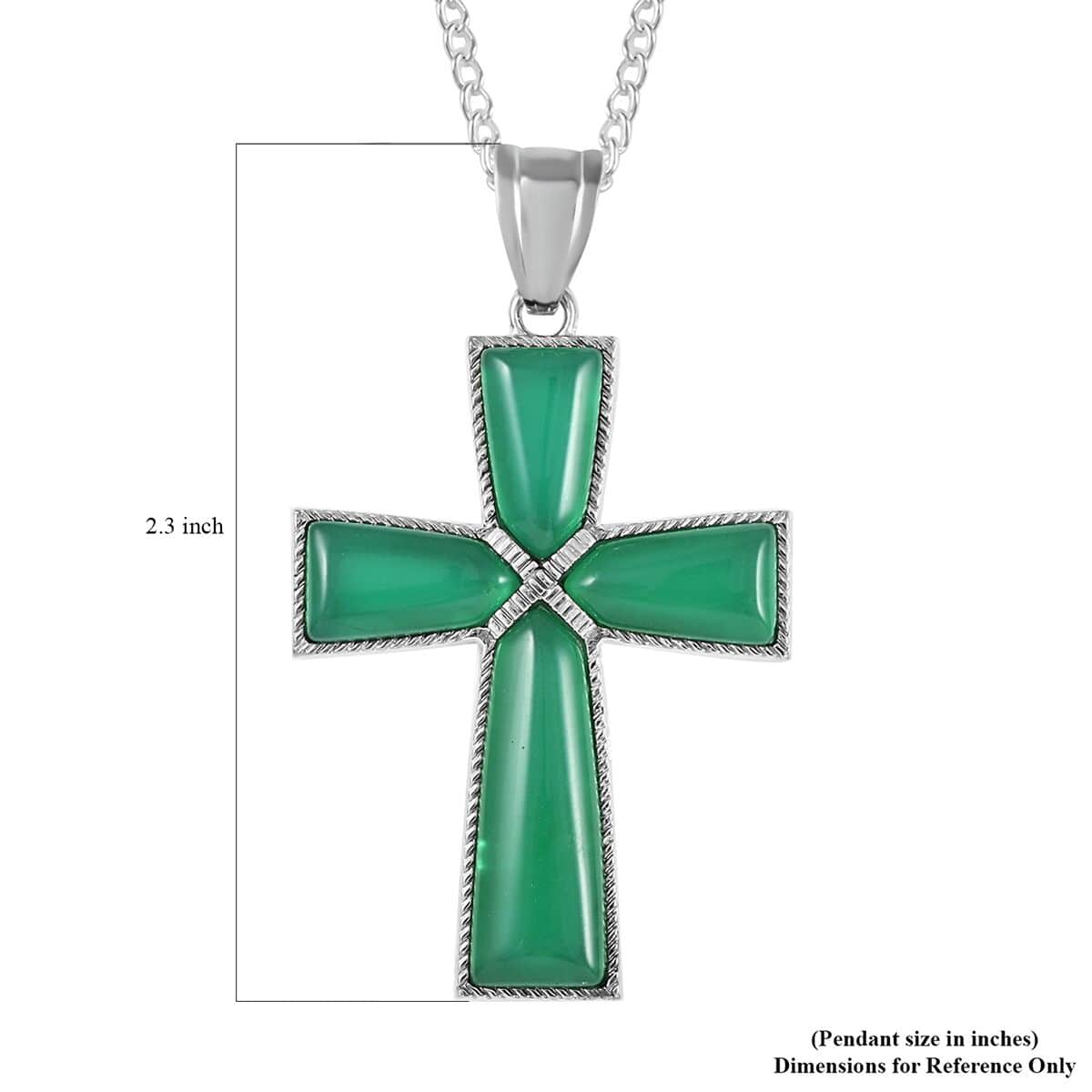 Chrysoprase Cross Pendant Necklace 18 Inches in Silvertone 12.25 ctw image number 5