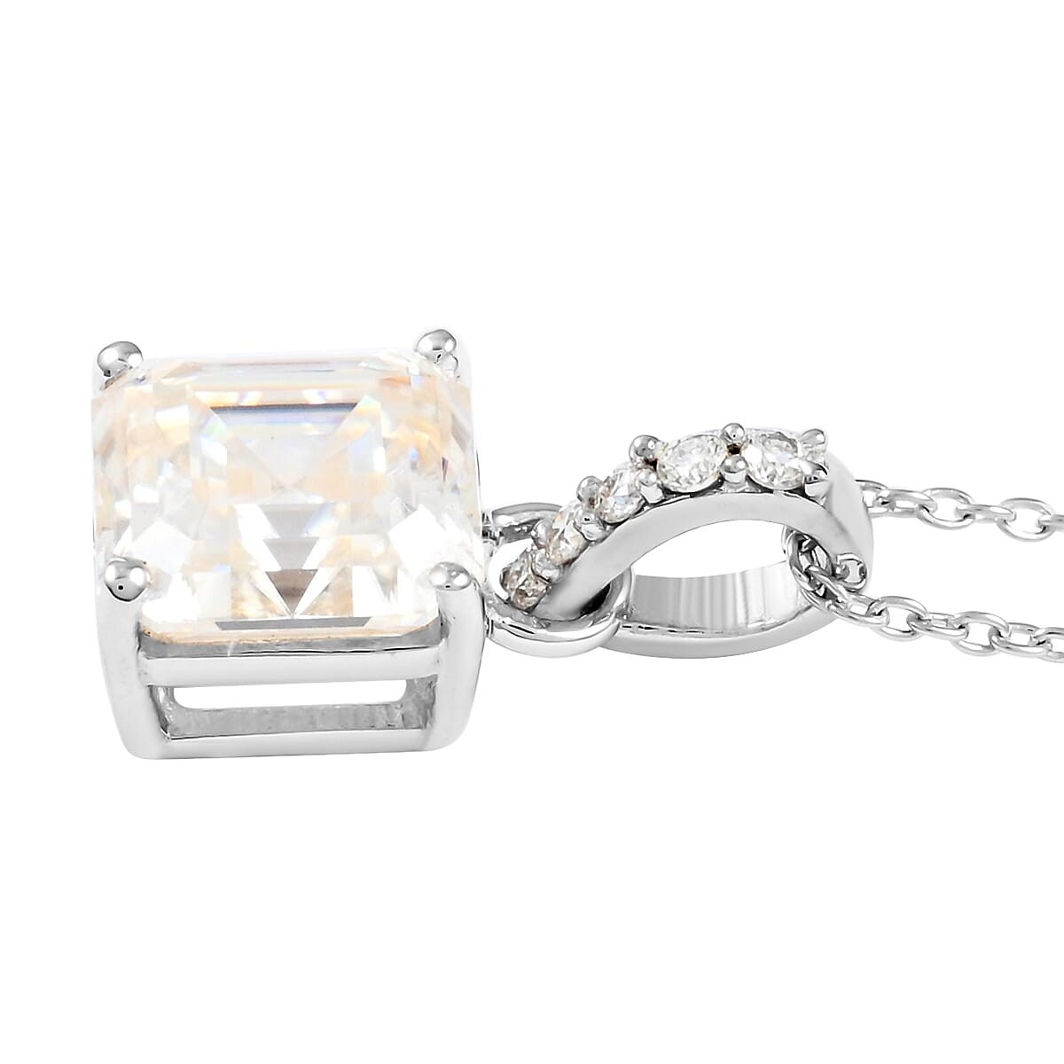 Asscher Cut White Moissanite VS-EF Pendant Necklace 18 Inches in Sterling Silver 2.60 ctw image number 3