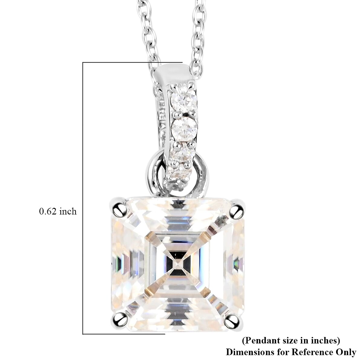 Asscher Cut White Moissanite VS-EF Pendant Necklace 18 Inches in Sterling Silver 2.60 ctw image number 5