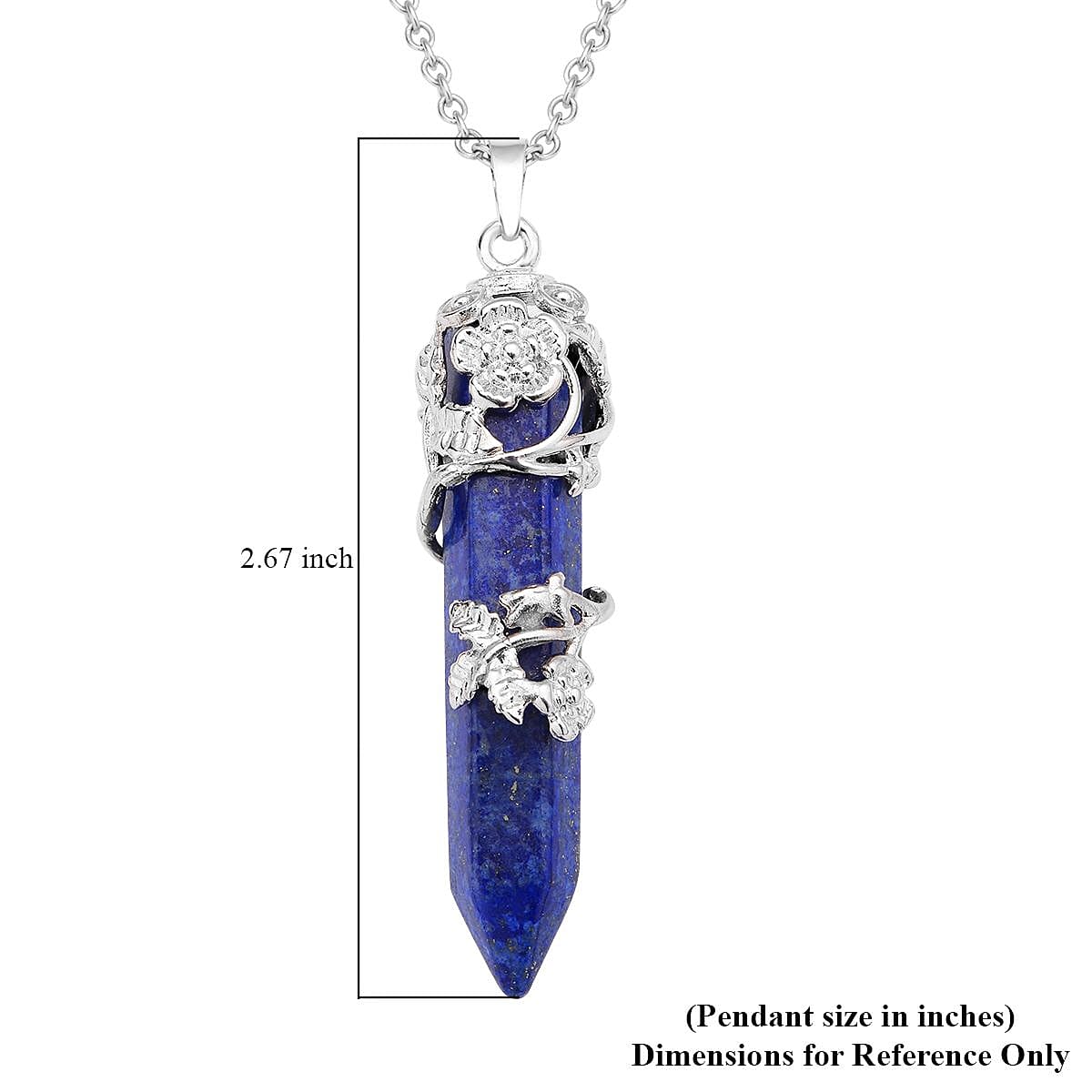 Lapis Lazuli Floral Vine Design Pendant Necklace 24 Inches in Stainless Steel 54.50 ctw