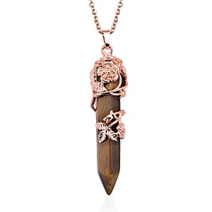 Yellow Tiger's Eye Floral Vine Design Pendant Necklace (24 Inches) in ION Plated RG Stainless Steel 54.50 ctw , Tarnish-Free, Waterproof, Sweat Proof Jewelry