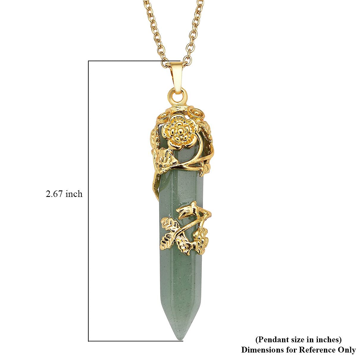 Green Aventurine Floral Vine Design Pendant Necklace 24 Inches in ION Plated Yellow Gold Stainless Steel 54.50 ctw image number 4