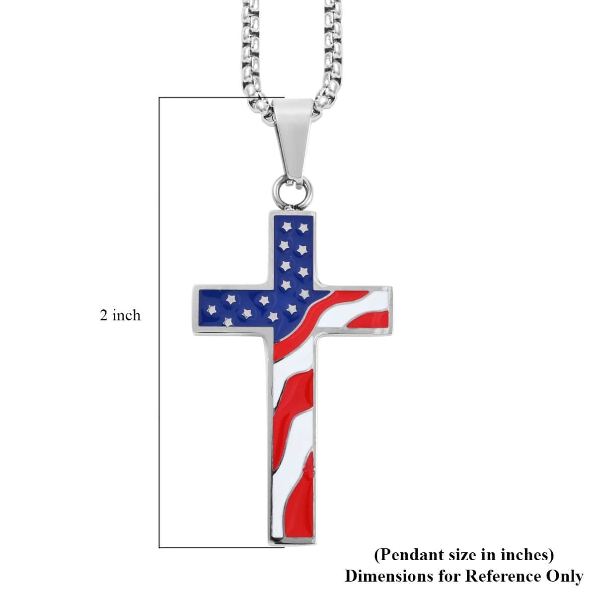 Enameled American Flag Cross Pendant Necklace 24 Inches in Stainless Steel image number 5