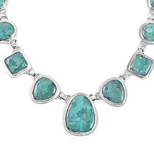 SANTA FE Style Kingman Turquoise Dangle Earrings and Statement Necklace 20 Inches in Sterling Silver 56.60 Grams 70.00 ctw