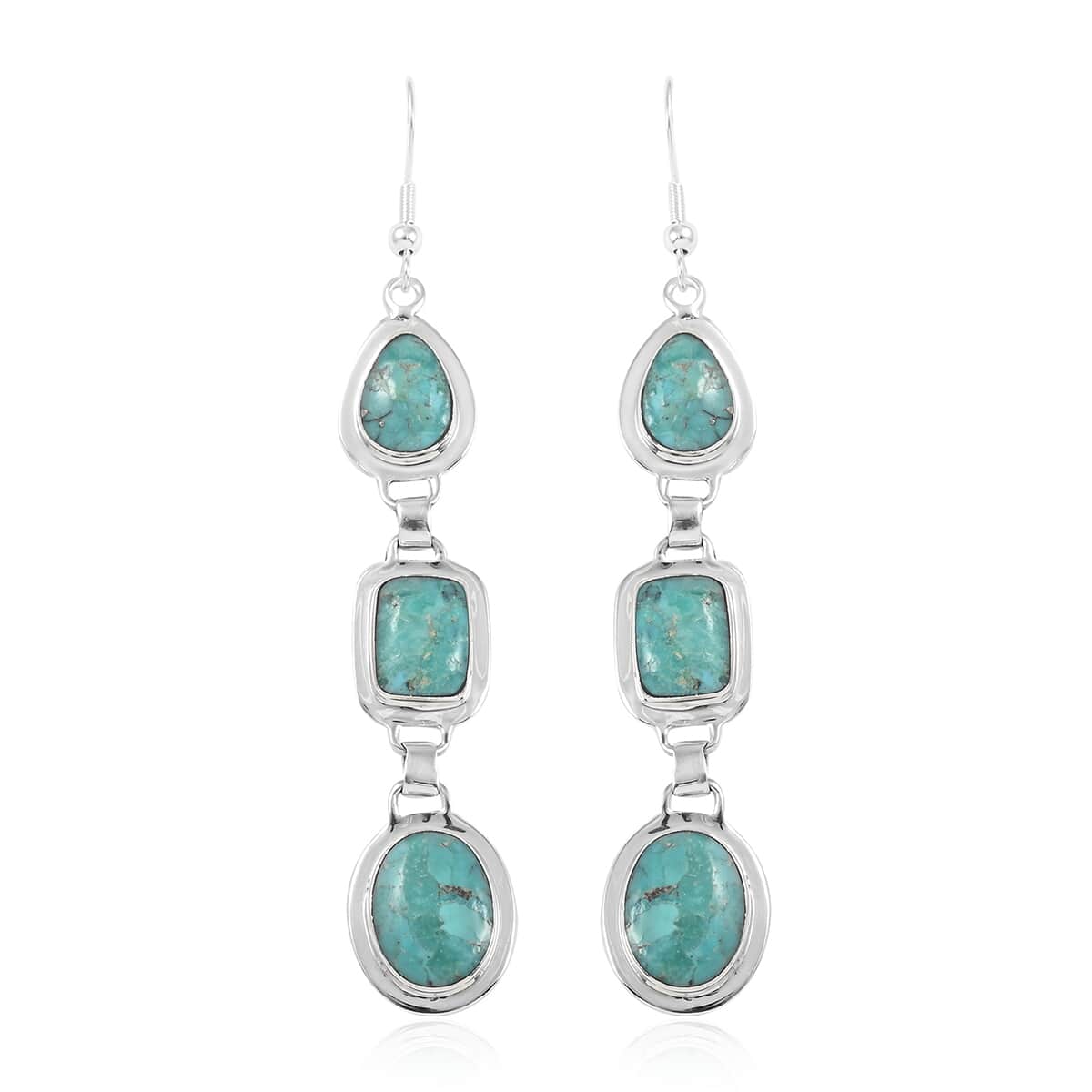 SANTA FE Style Kingman Turquoise Dangle Earrings and Statement Necklace 20 Inches in Sterling Silver 56.60 Grams 70.00 ctw image number 5