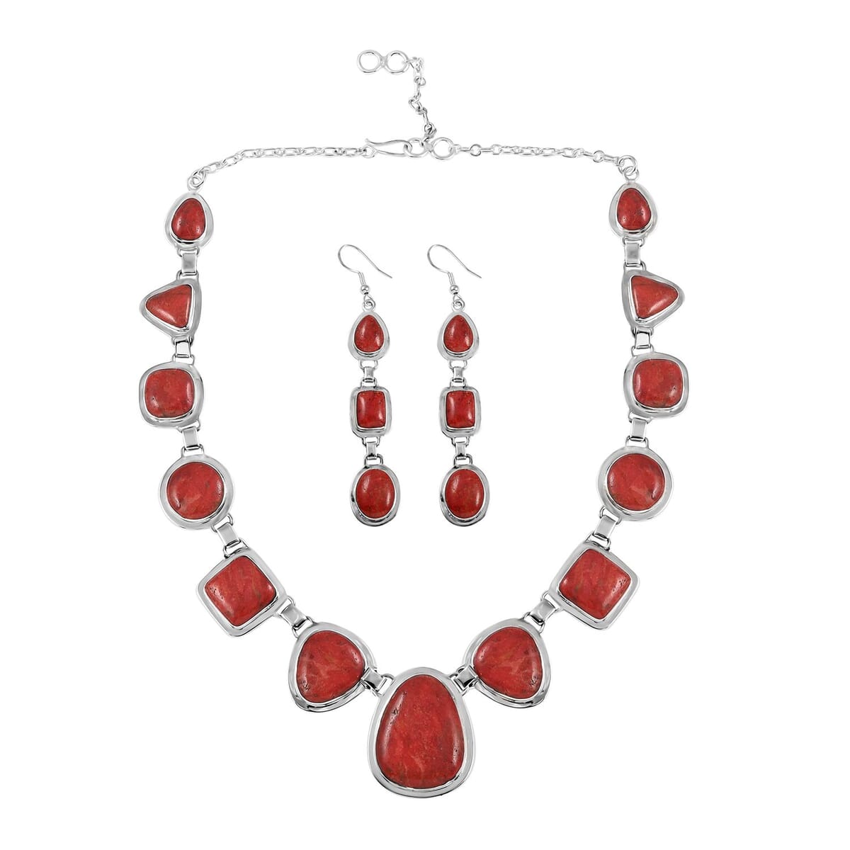 Santa Fe Style Enhanced Coral Dangle Earrings and Statement Necklace (20 Inches) in Sterling Silver 35.00 ctw image number 0