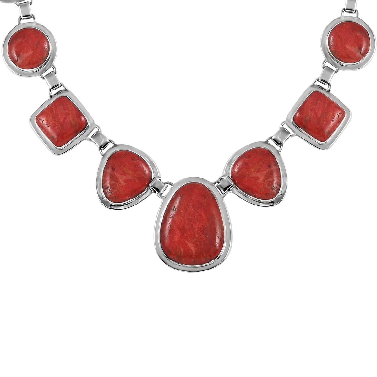 Santa Fe Style Enhanced Coral Dangle Earrings and Statement Necklace (20 Inches) in Sterling Silver 35.00 ctw image number 2