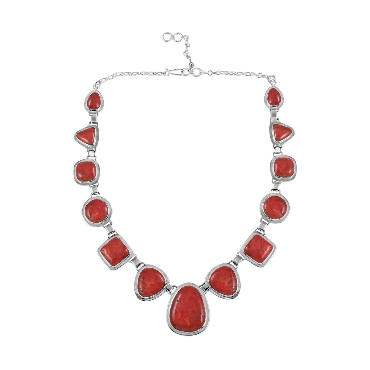 Santa Fe Style Enhanced Coral Dangle Earrings and Statement Necklace (20 Inches) in Sterling Silver 35.00 ctw image number 3