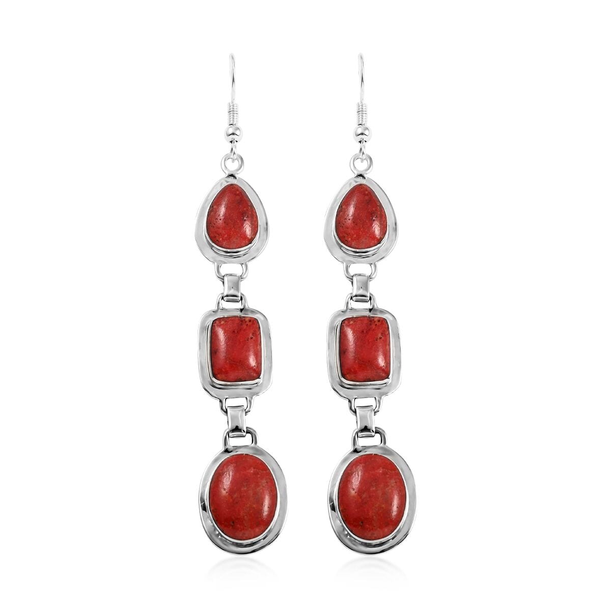 Santa Fe Style Enhanced Coral Dangle Earrings and Statement Necklace (20 Inches) in Sterling Silver 35.00 ctw image number 4
