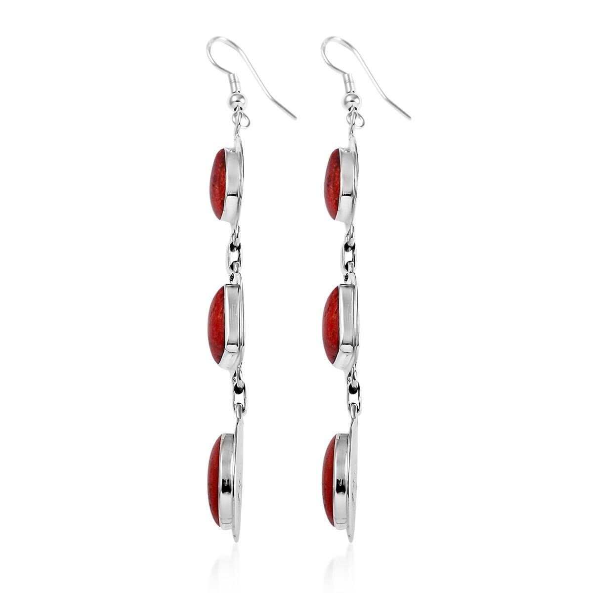 Santa Fe Style Enhanced Coral Dangle Earrings and Statement Necklace (20 Inches) in Sterling Silver 35.00 ctw image number 5