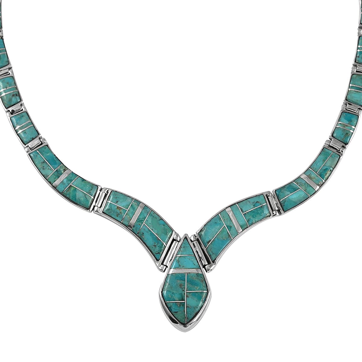 SANTA FE Style Kingman Turquoise Dangle Earrings and Necklace 16 Inches in Sterling Silver 56.60 Grams 81.00 ctw image number 2