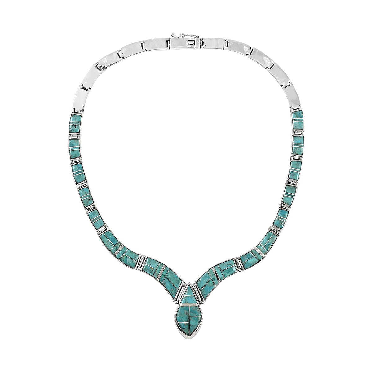 SANTA FE Style Kingman Turquoise Dangle Earrings and Necklace 16 Inches in Sterling Silver 56.60 Grams 81.00 ctw image number 3