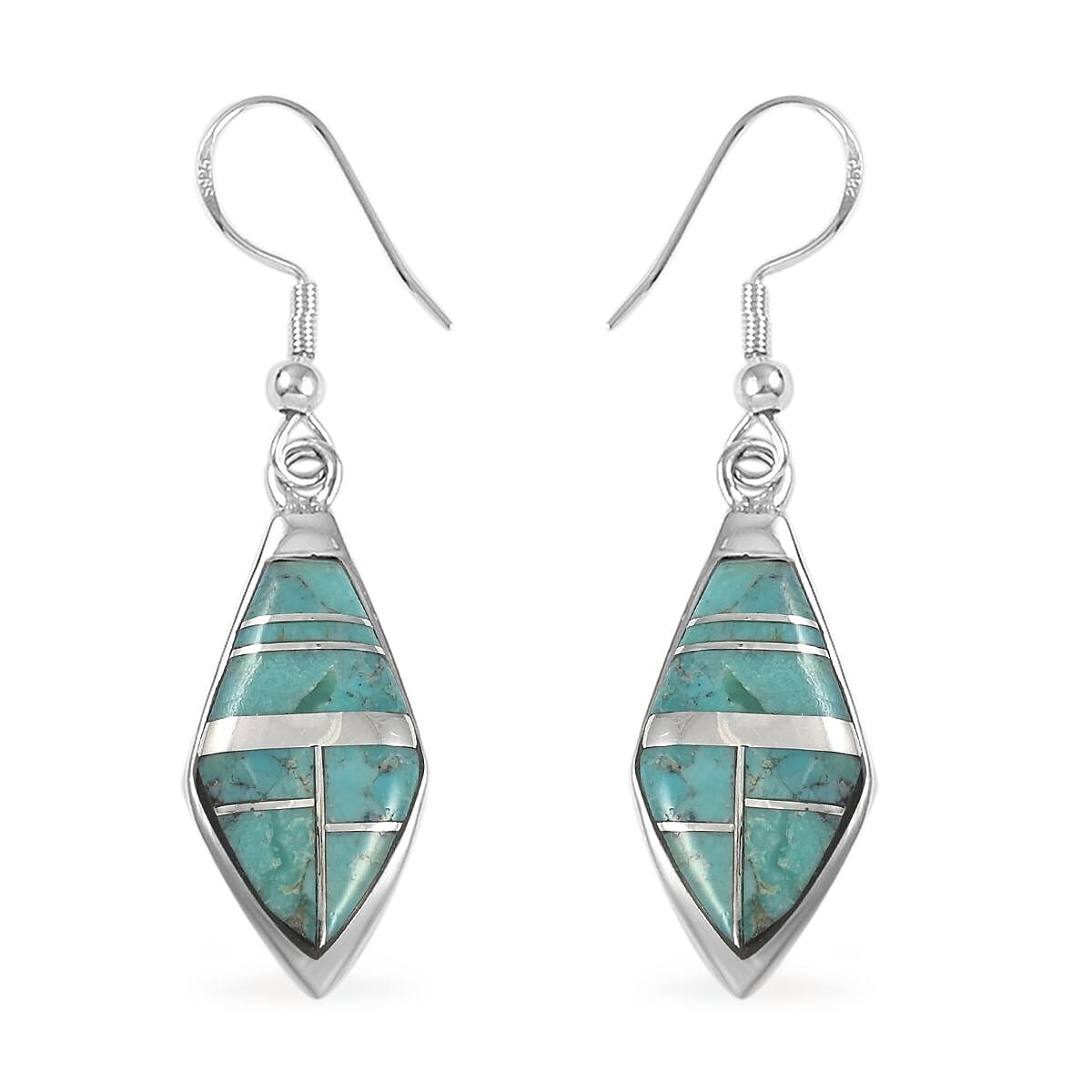 SANTA FE Style Kingman Turquoise Dangle Earrings and Necklace 16 Inches in Sterling Silver 56.60 Grams 81.00 ctw image number 5