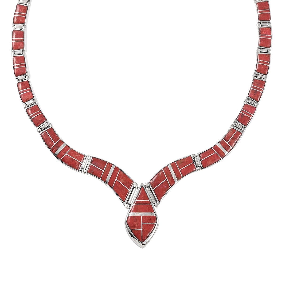 Santa Fe Style Coral Dangle Earrings and Necklace 16 Inches in Sterling Silver 57.65 Grams image number 2