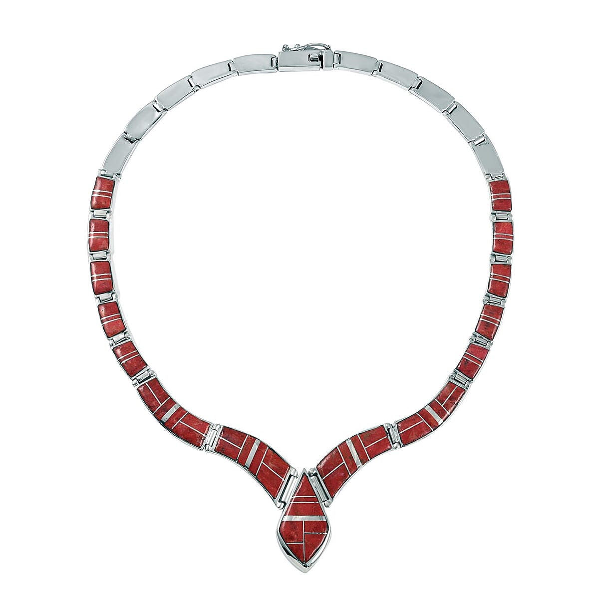 Santa Fe Style Coral Dangle Earrings and Necklace 16 Inches in Sterling Silver 57.65 Grams image number 3