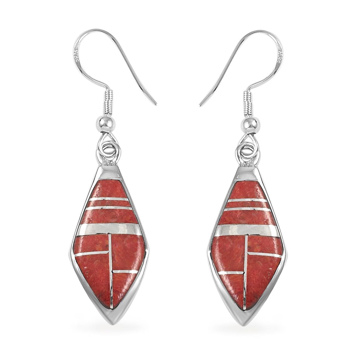 Santa Fe Style Coral Dangle Earrings and Necklace 16 Inches in Sterling Silver 57.65 Grams image number 5