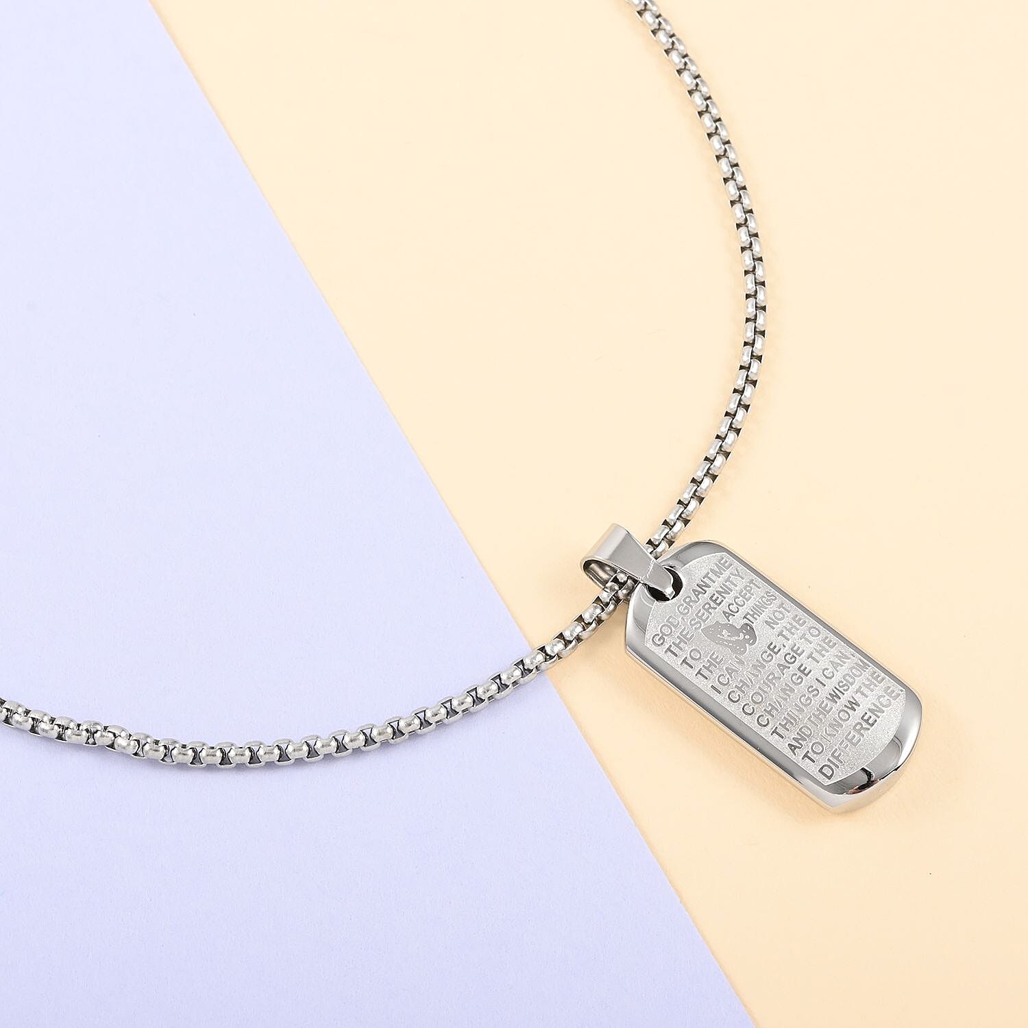 Prayer Pendant Necklace 24 Inches in Stainless Steel 25.50 Grams