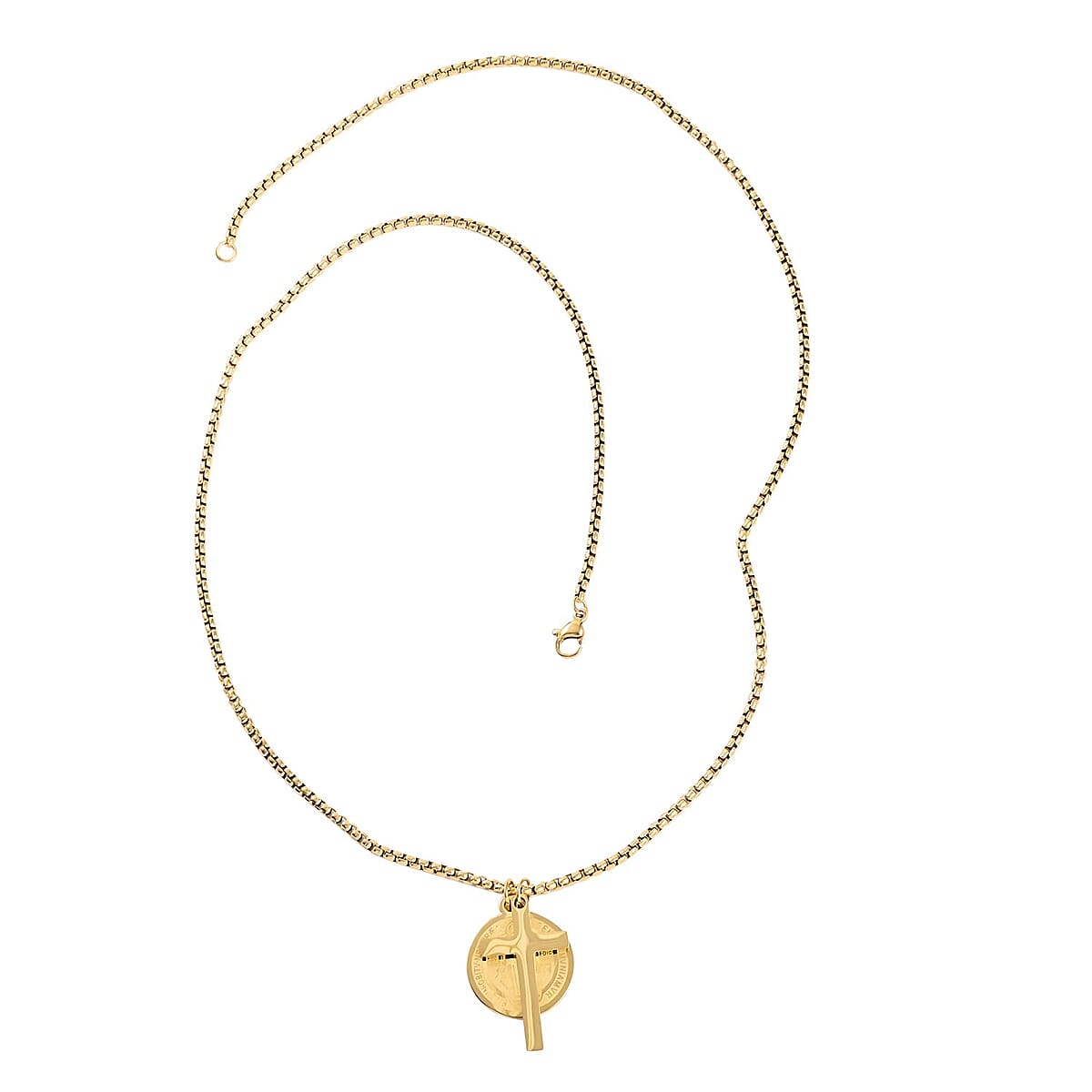 Round Religious & Cross Pendant Necklace 24 Inches in ION Plated Yellow Gold Stainless Steel 18.70 Grams image number 2