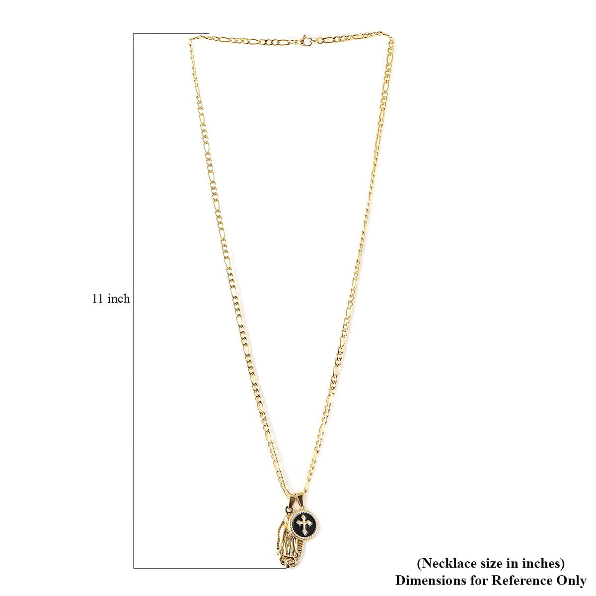 Black Enameled Lady of Guadalupe & Cross Pendant Necklace 24Inches in ION Plated Yellow Gold Stainless Steel image number 5