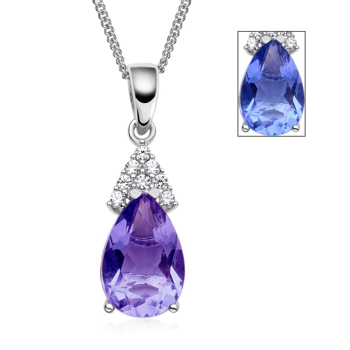 Color Change Fluorite and Natural White Zircon Pendant Necklace 18 Inches in Rhodium Over Sterling Silver 3.50 ctw image number 0