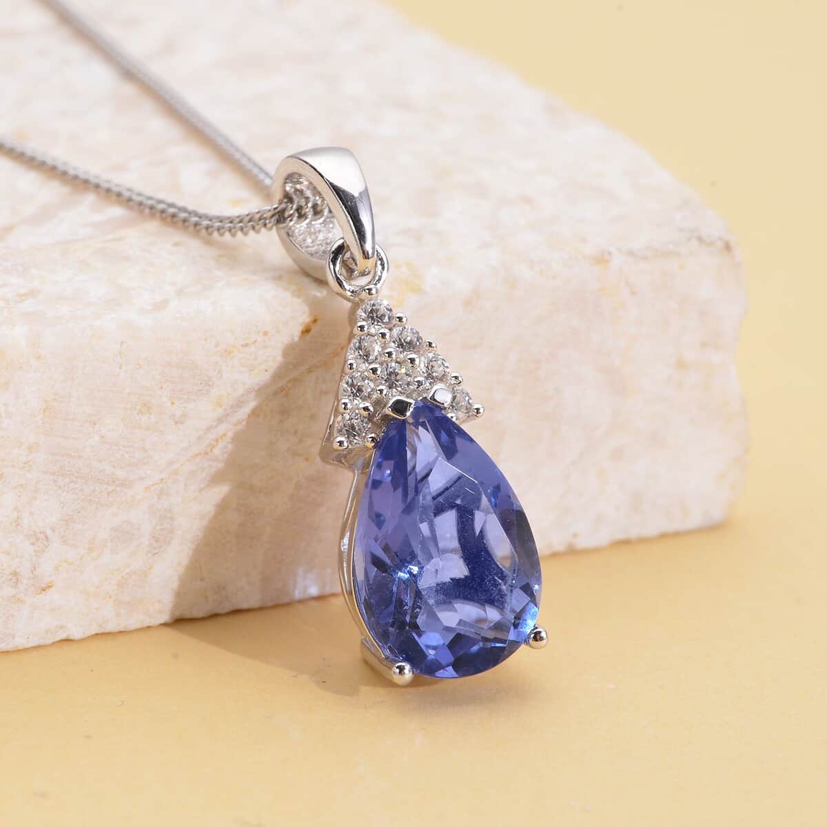 Color Change Fluorite and Natural White Zircon Pendant Necklace 18 Inches in Rhodium Over Sterling Silver 3.50 ctw image number 1