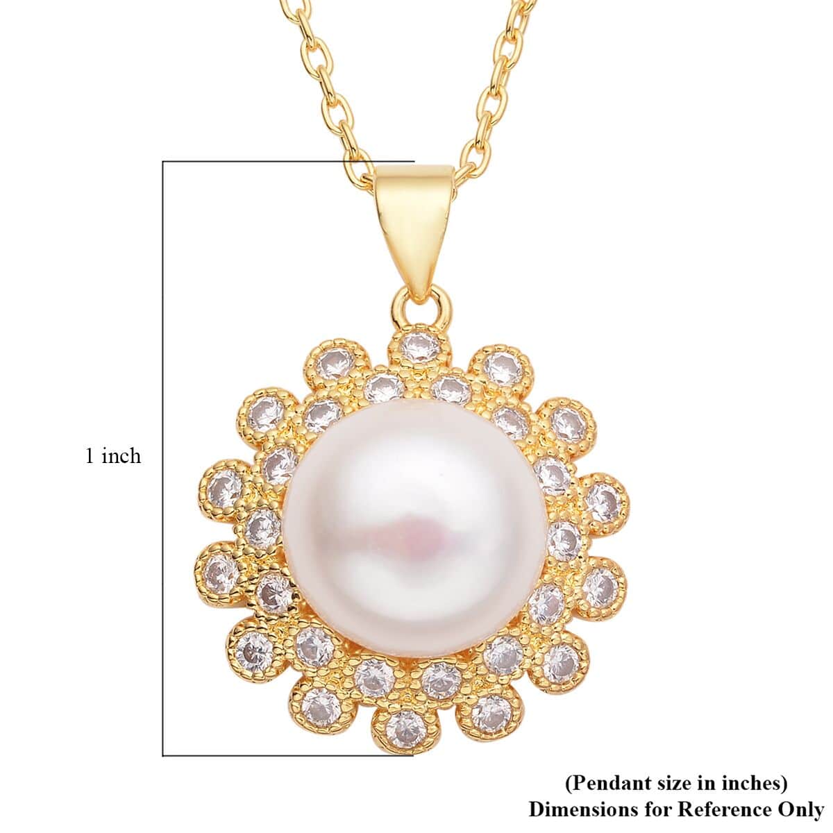 Freshwater Pearl 11-12mm and Austrian Crystal Floral Pendant Necklace 18 Inches in Goldtone & ION Plated YG Stainless Steel image number 5