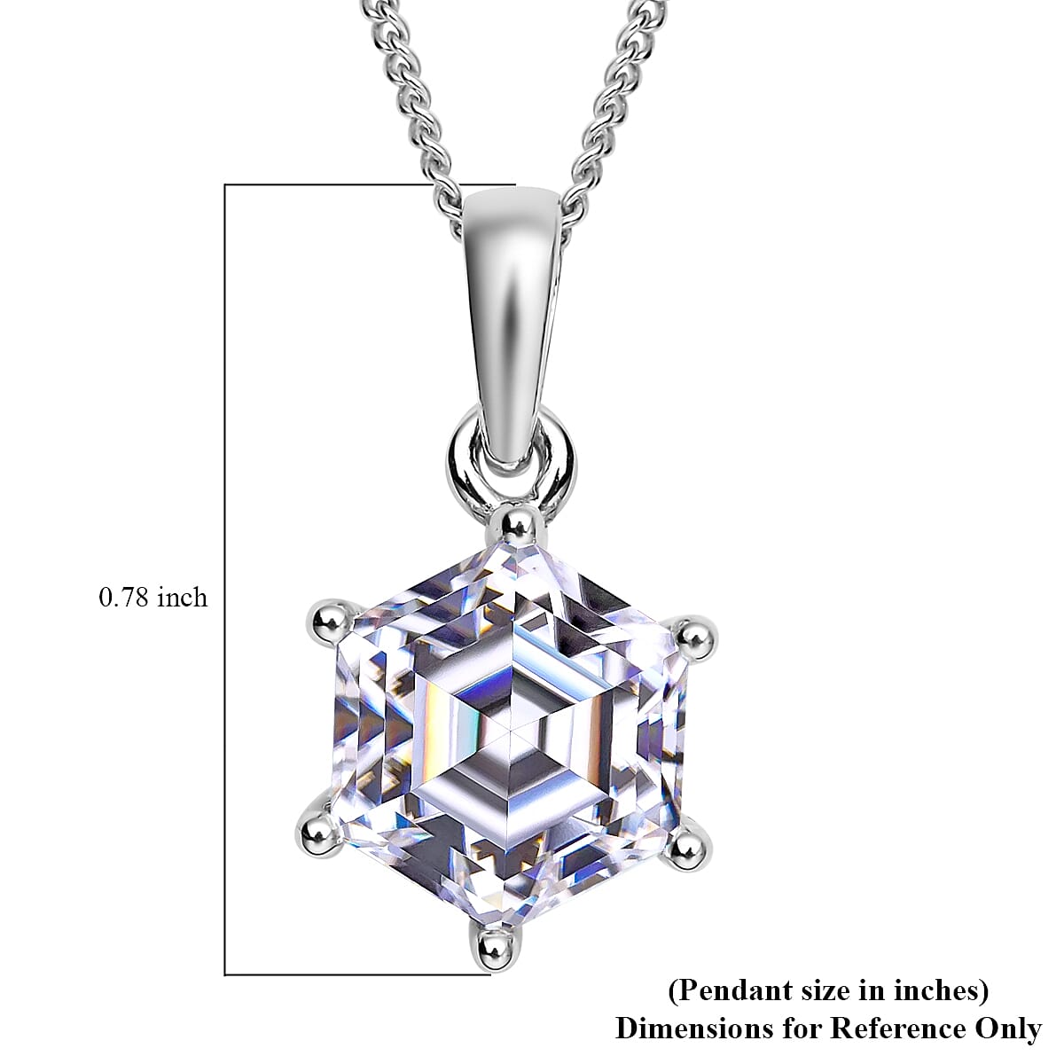 Hexagonal Cut Moissanite Solitaire Pendant Necklace 18 Inches in Rhodium Over Sterling Silver 2.50 ctw