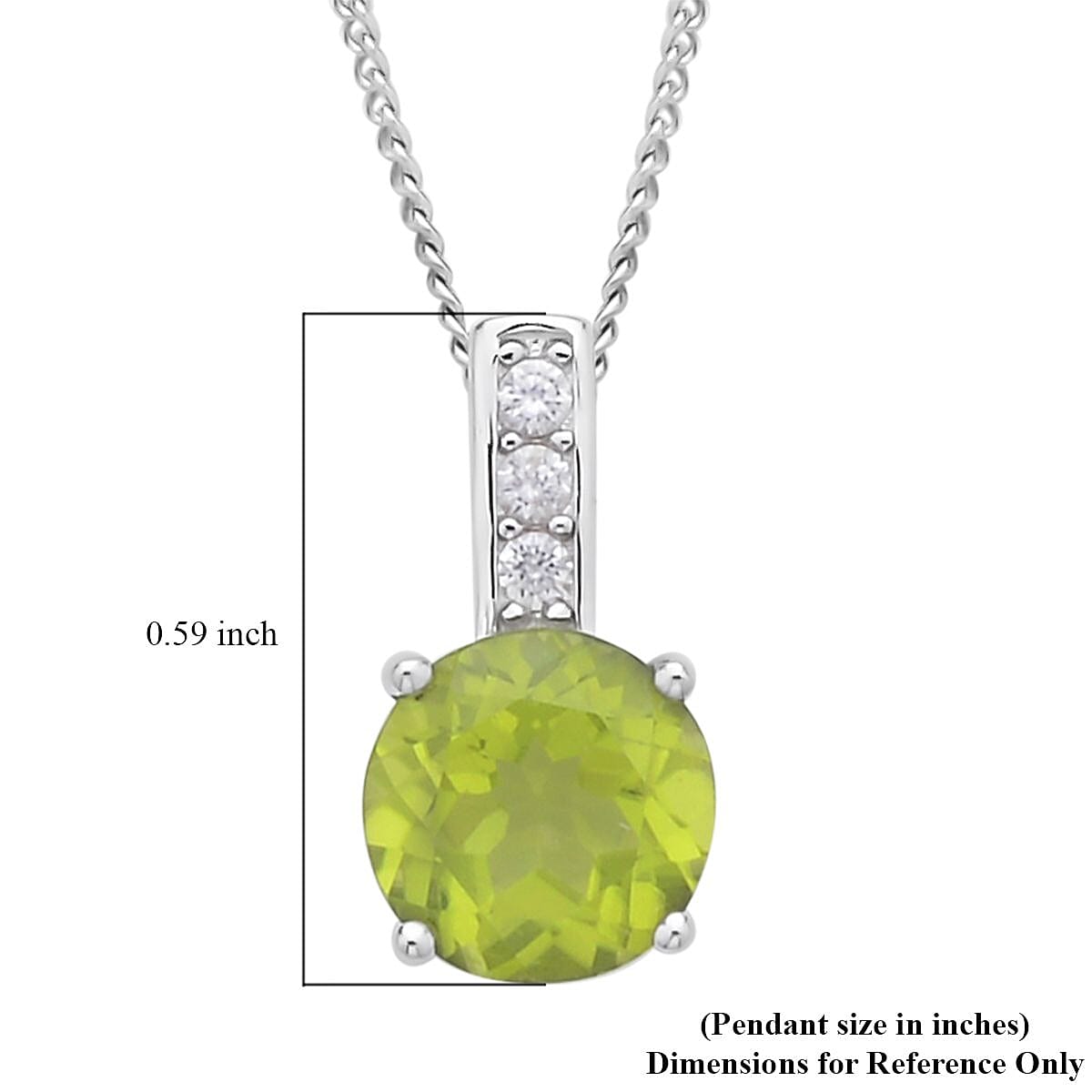 Premium Peridot and White Zircon Pendant Necklace 20 Inches in Rhodium Over Sterling Silver 2.25 ctw