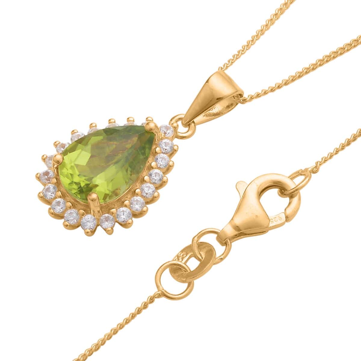 Premium Peridot and White Zircon Halo Pendant Necklace 20 Inches in Vermeil YG Over Sterling Silver 2.40 ctw image number 3