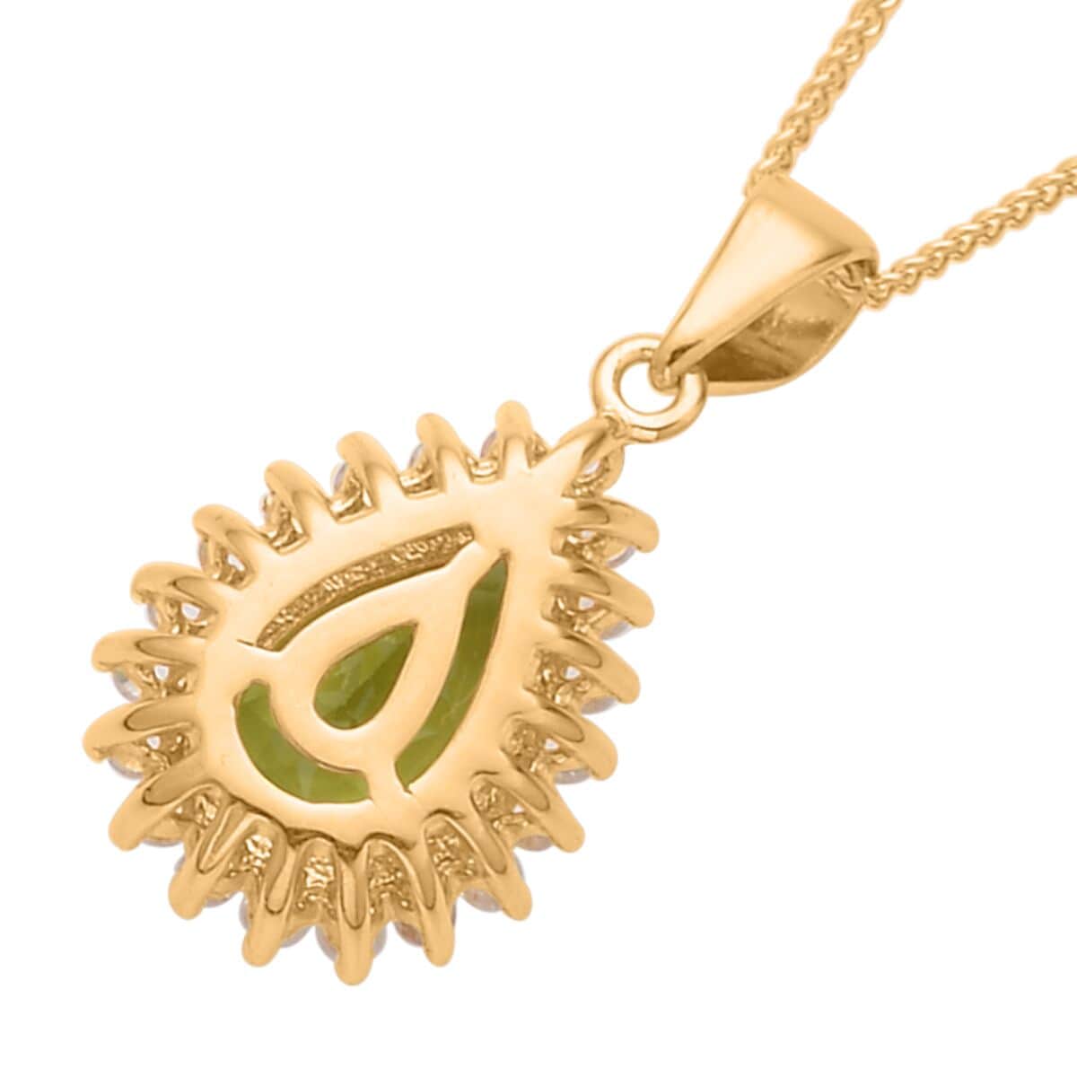 Premium Peridot and White Zircon Halo Pendant Necklace 20 Inches in Vermeil YG Over Sterling Silver 2.40 ctw image number 4