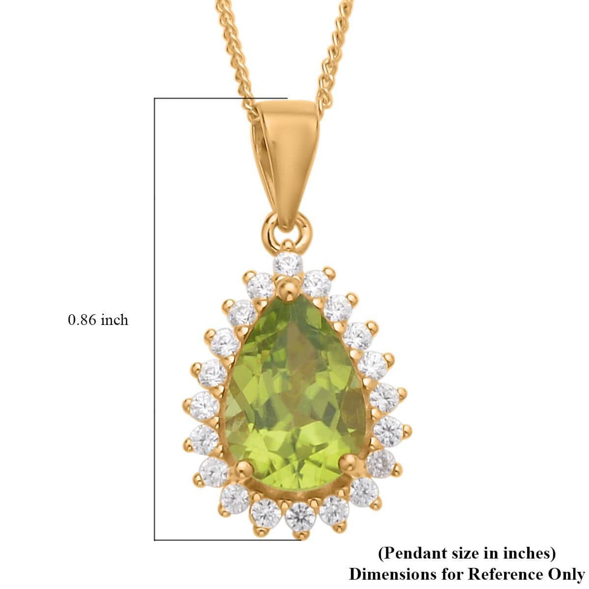 Premium Peridot and White Zircon Halo Pendant Necklace 20 Inches in Vermeil YG Over Sterling Silver 2.40 ctw image number 5