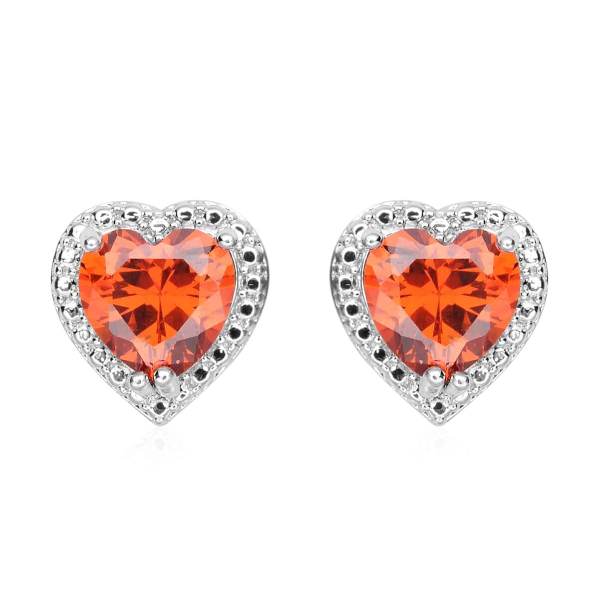 Simulated Orange Red Diamond Heart Shape Bracelet (6.50In) and Stud Earrings in Silvertone 45.00 ctw image number 5