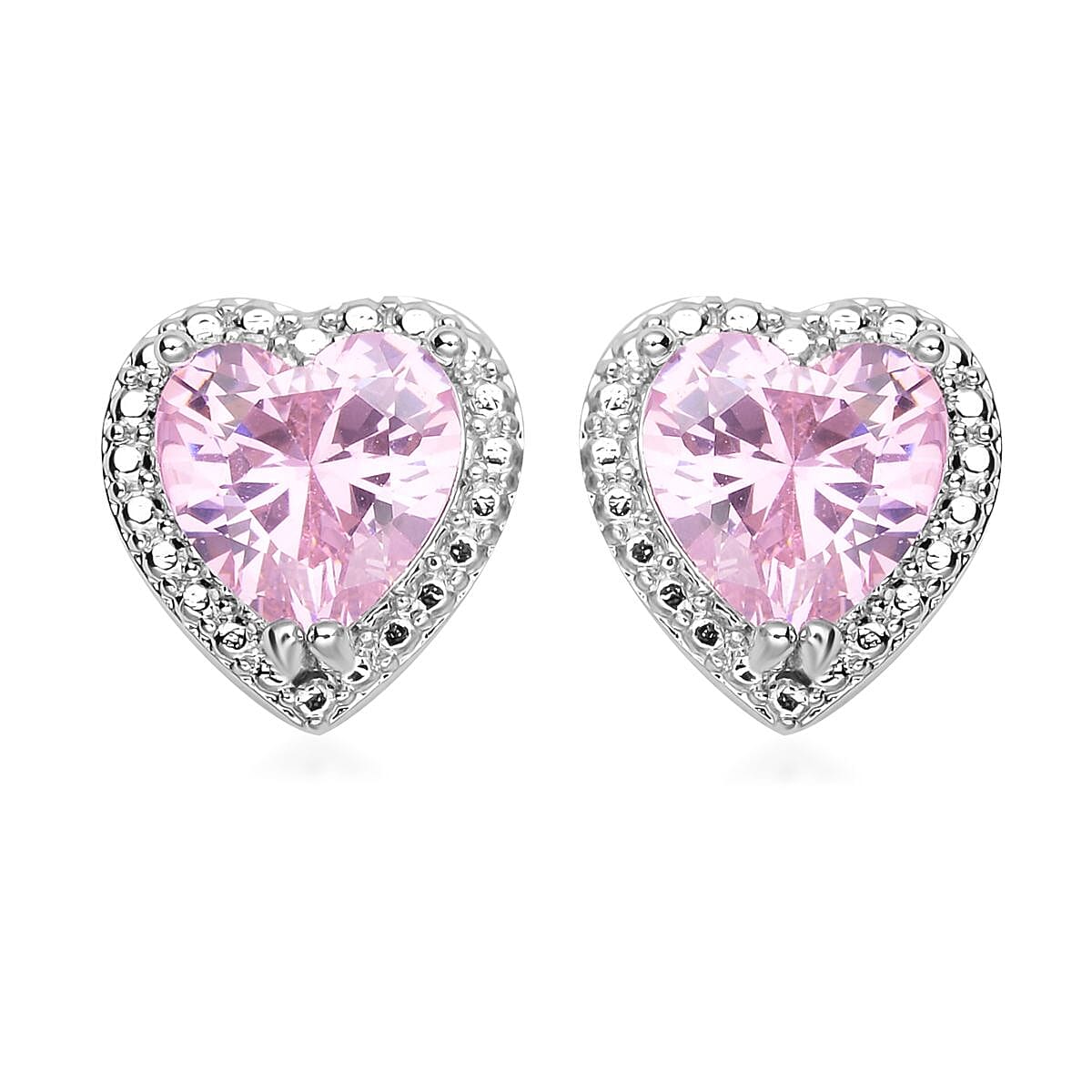 Simulated Pink Diamond Heart Shape Bracelet (6.50In) and Stud Earrings in Silvertone 45.00 ctw image number 5
