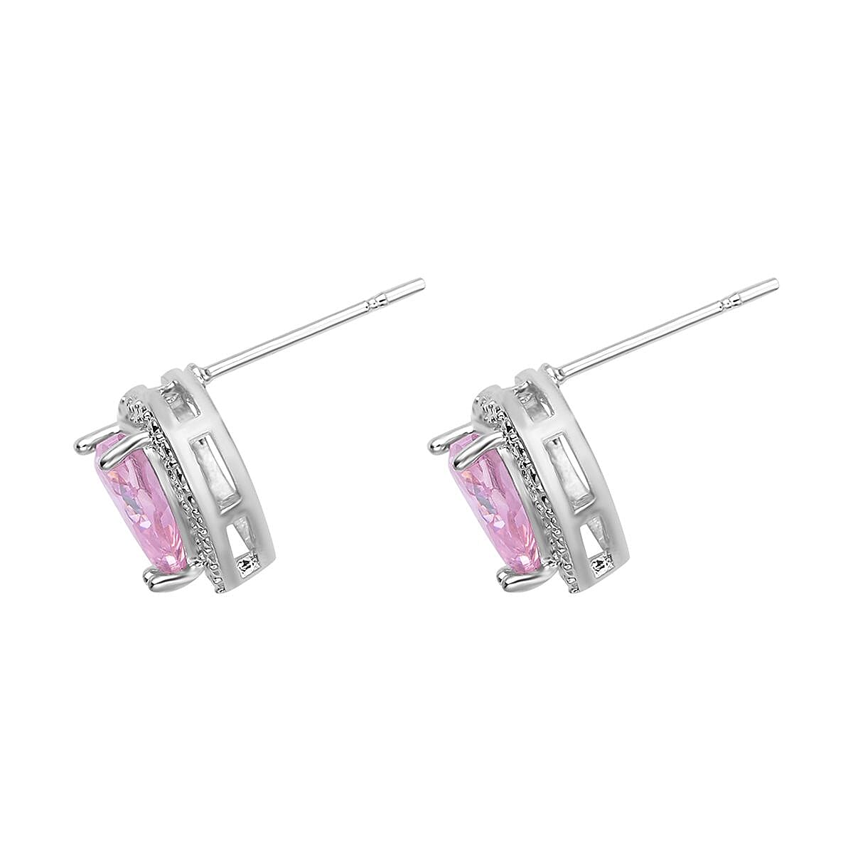 Simulated Pink Diamond Heart Shape Bracelet (6.50In) and Stud Earrings in Silvertone 45.00 ctw image number 6