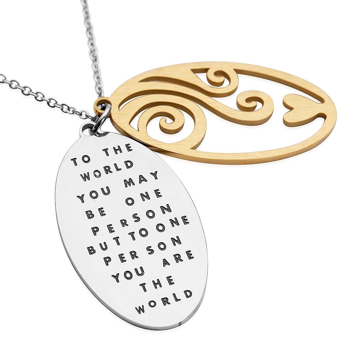 To The World Pendant Necklace (20 Inches) in Black Oxidized, ION Plated YG and Stainless Steel , Tarnish-Free, Waterproof, Sweat Proof Jewelry
