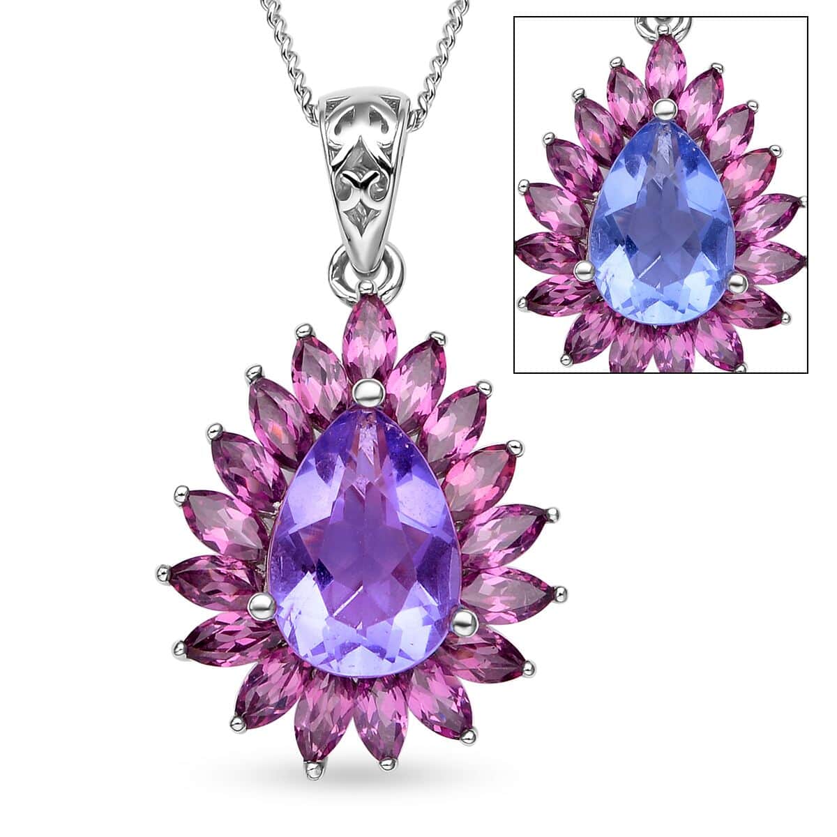 Color Change Fluorite and Orissa Rhodolite Garnet Halo Pendant Necklace 18 Inches in Rhodium Over Sterling Silver 4.00 ctw image number 0