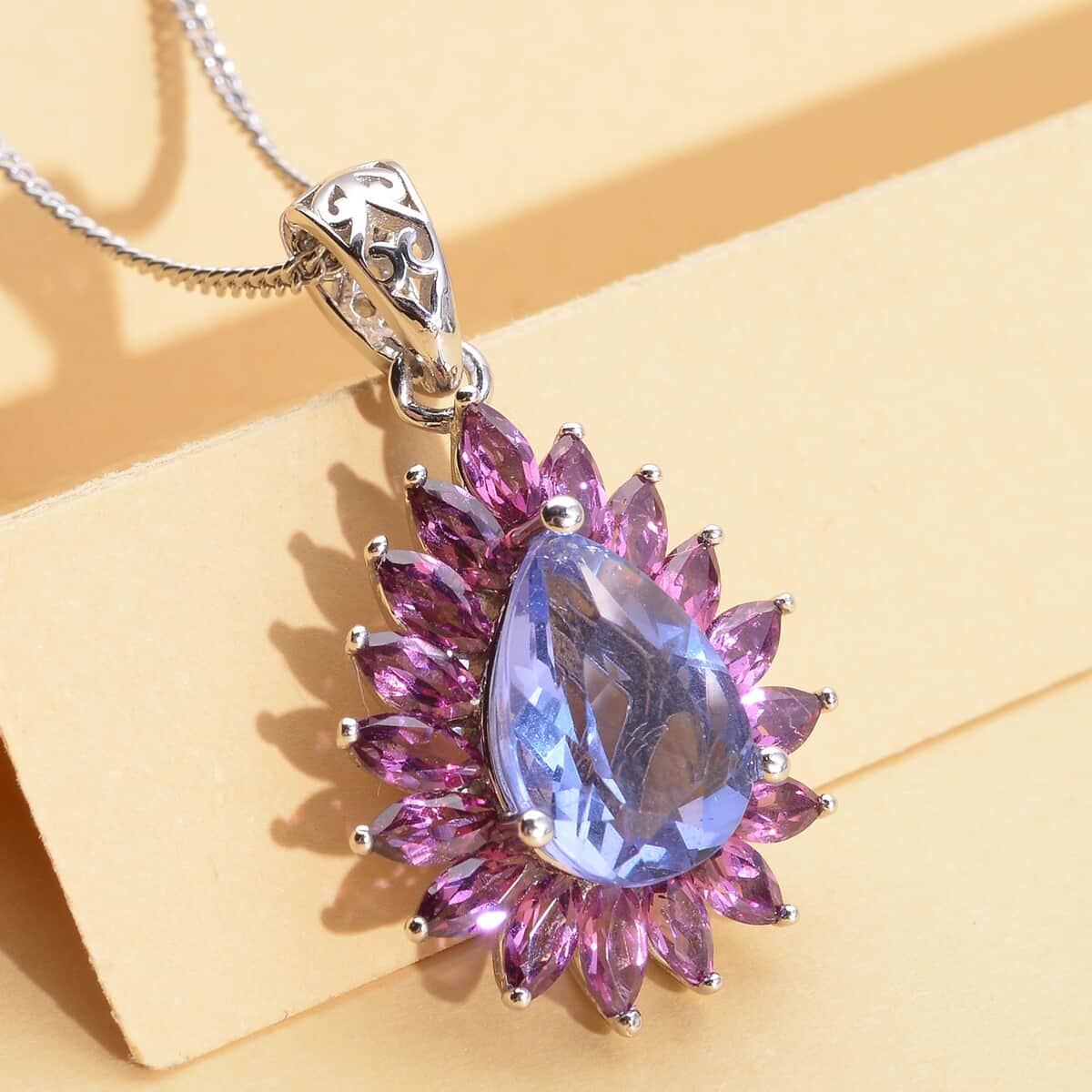 Color Change Fluorite and Orissa Rhodolite Garnet Halo Pendant Necklace 18 Inches in Rhodium Over Sterling Silver 4.00 ctw image number 1