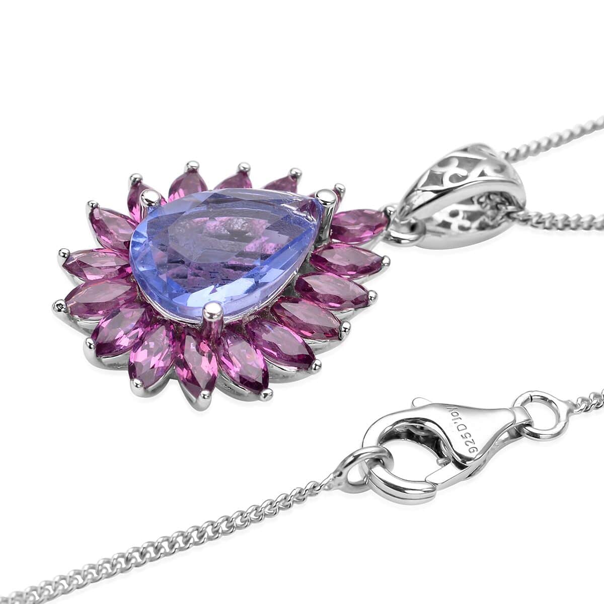 Color Change Fluorite and Orissa Rhodolite Garnet Halo Pendant Necklace 18 Inches in Rhodium Over Sterling Silver 4.00 ctw image number 3