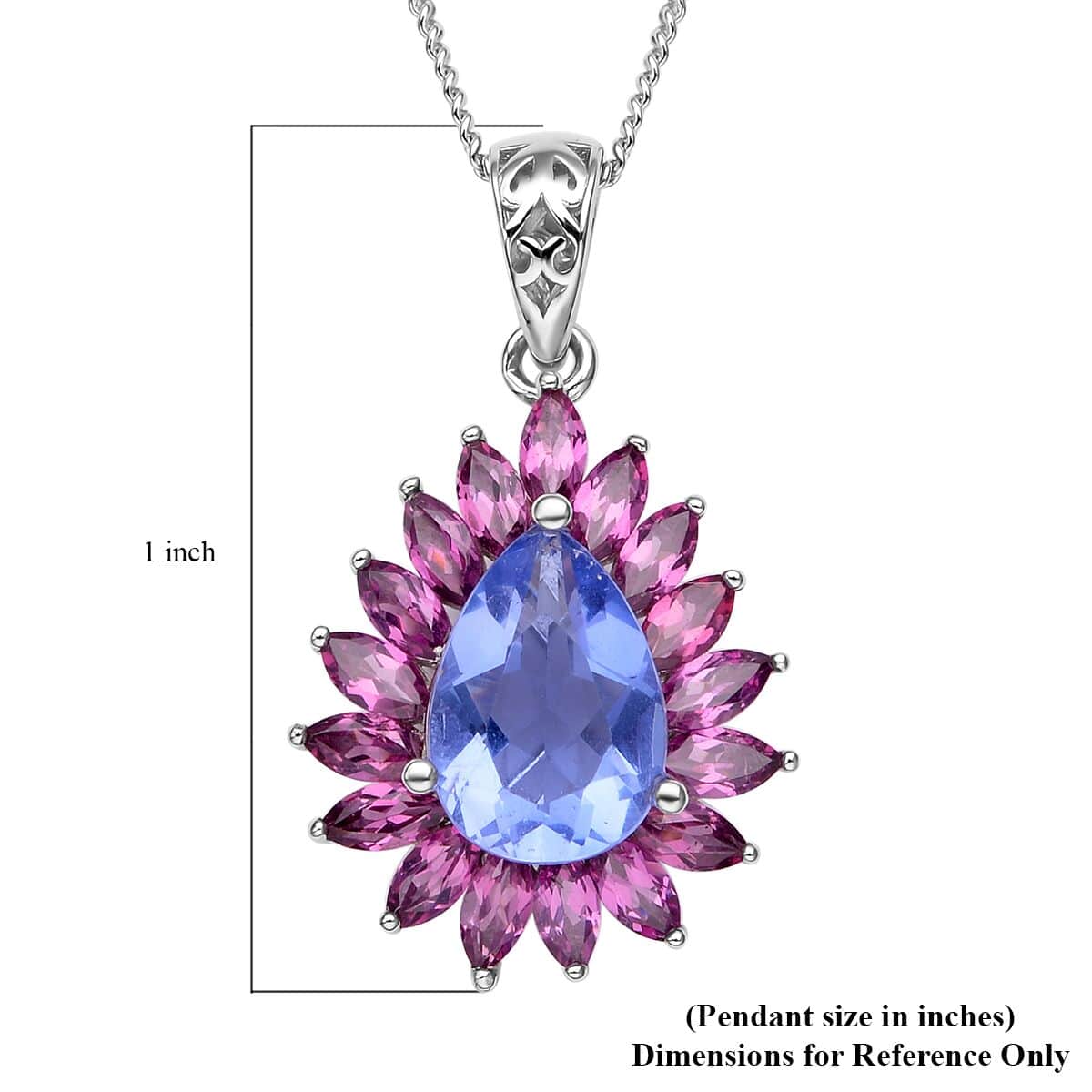 Color Change Fluorite and Orissa Rhodolite Garnet Halo Pendant Necklace 18 Inches in Rhodium Over Sterling Silver 4.00 ctw image number 5
