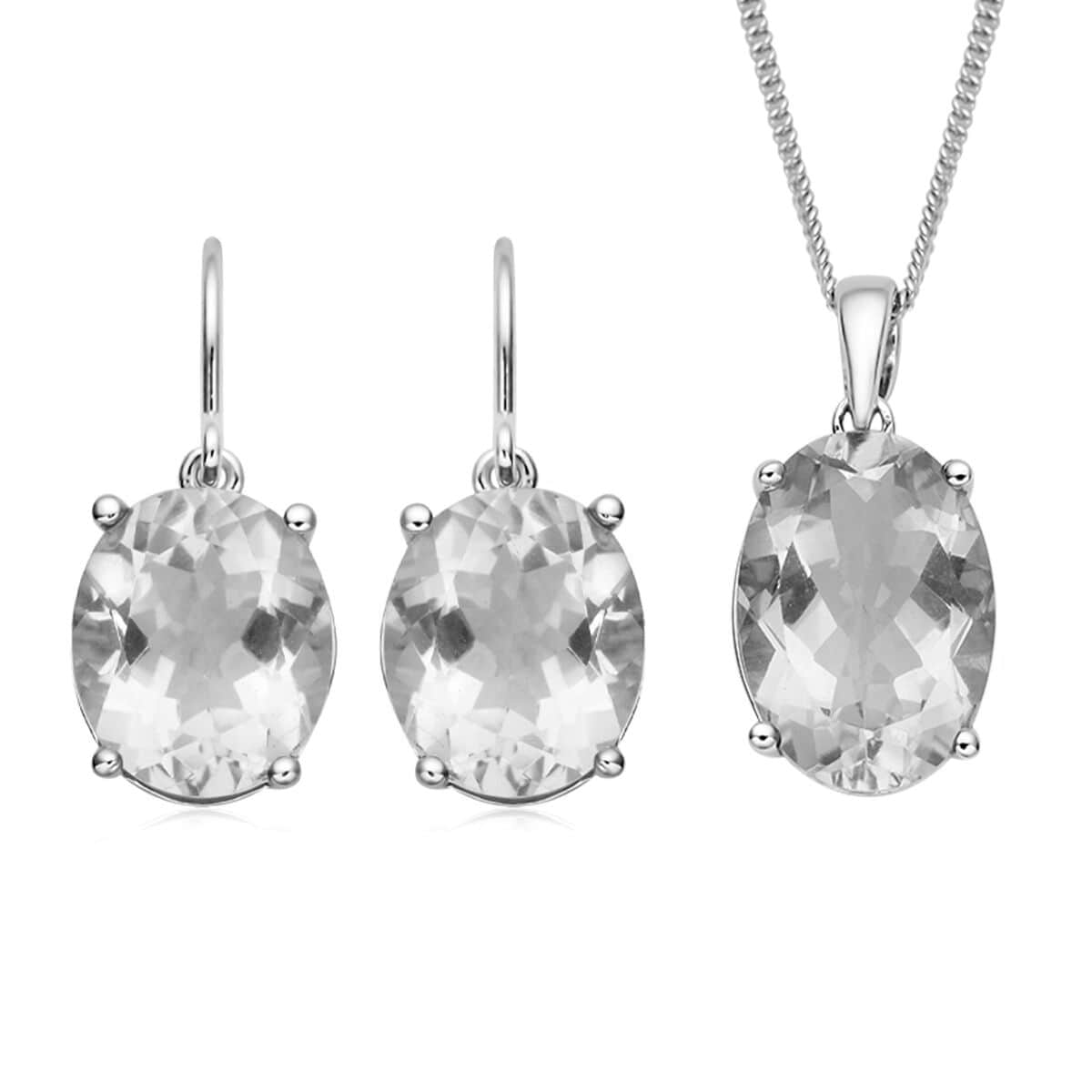Montezuma Prasiolite Solitaire Pendant Necklace 18 Inches and Earrings in Rhodium Over Sterling Silver 13.50 ctw image number 0