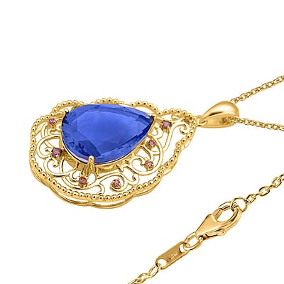 Color Change Fluorite and Orissa Rhodolite Garnet Pendant Necklace 18 Inches in Vermeil YG Over Sterling Silver 13.10 ctw