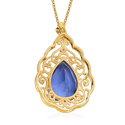 Color Change Fluorite and Orissa Rhodolite Garnet Pendant Necklace 18 Inches in Vermeil YG Over Sterling Silver 13.10 ctw